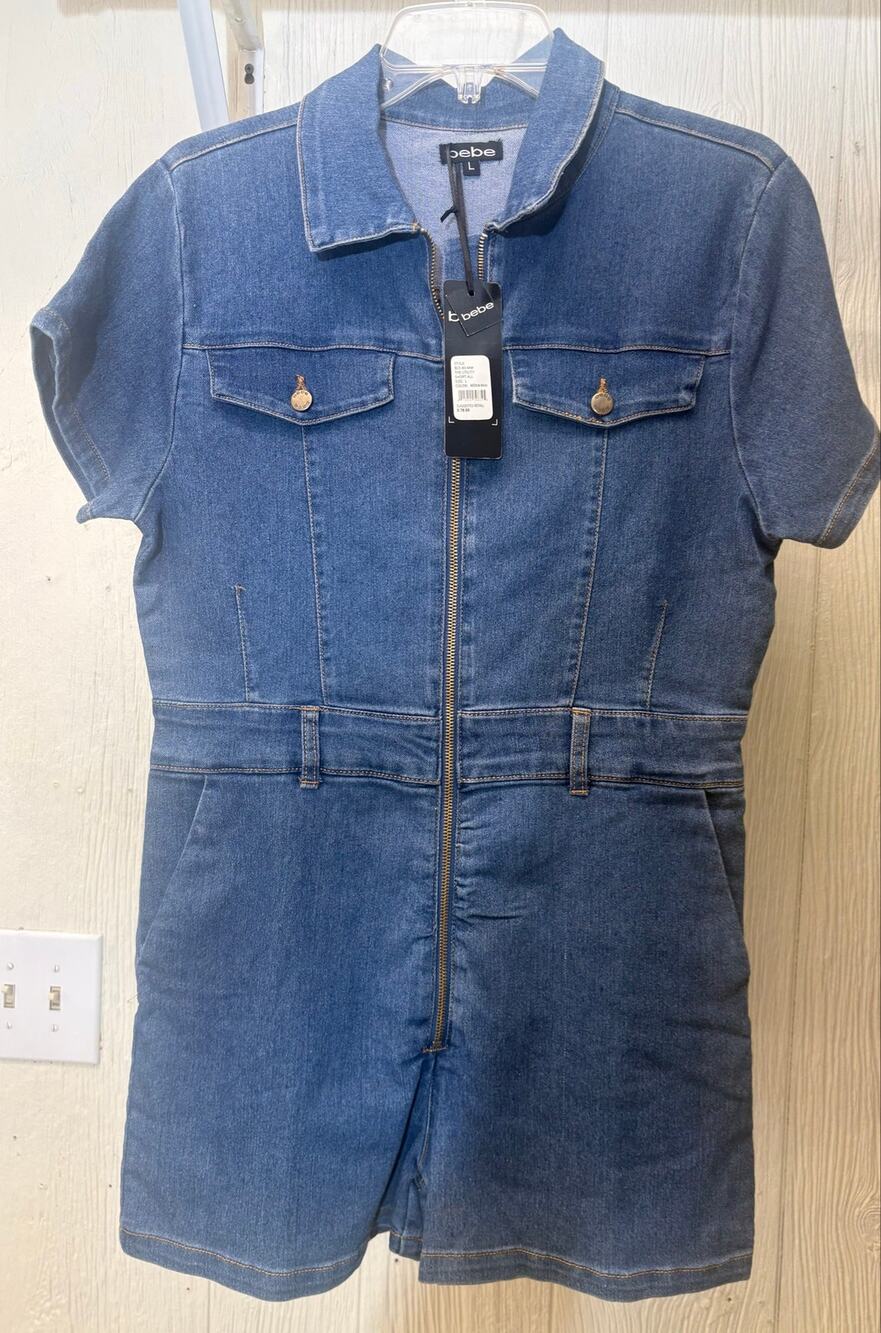 NEW! Bebe Denim Romper Large